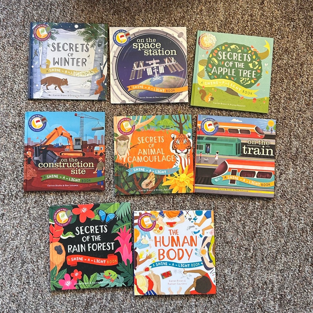 Usborne lot of 8, Secrets of Shine-a Light books. Excellent condition